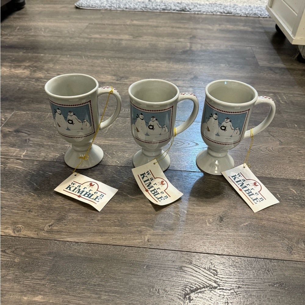 Set of 3 Vintage Warren‎ Kimble 1996 Enesco Snowman Pedestal Cups NWT - Picture 5 of 10